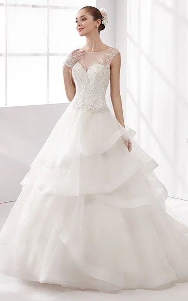 Lace Bodice Ruffled A-line Wedding Dress