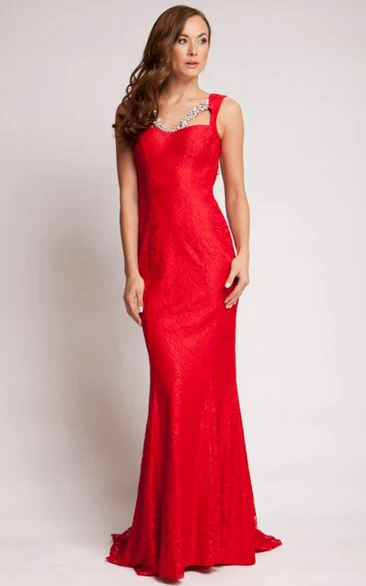 Backless Brush Train V-Neck Beaded Sheath Prom Dress