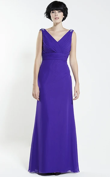 Sleeveless Chiffon Bridesmaid Dress with V-Neck and Criss-Cross Beading Unique Bridesmaid Dress 2024