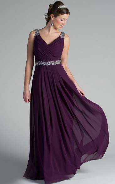 Royal purple maid shop of honor dress