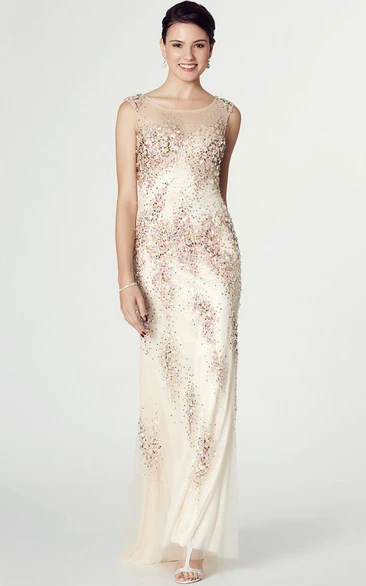 Sheath Beaded Chiffon Prom Dress with Scoop Neckline