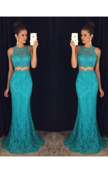 Delicate Two-Piece Mermaid Lace Prom Dress