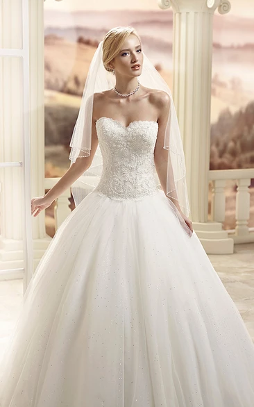 Strapless Tulle Ball Gown Wedding Dress with Jeweled Bodice