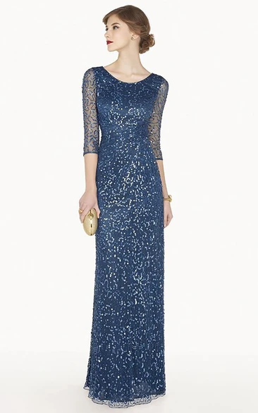 Illusion Sleeve Sequin Sheath Prom Dress with Beading Unique Bridesmaid Dress