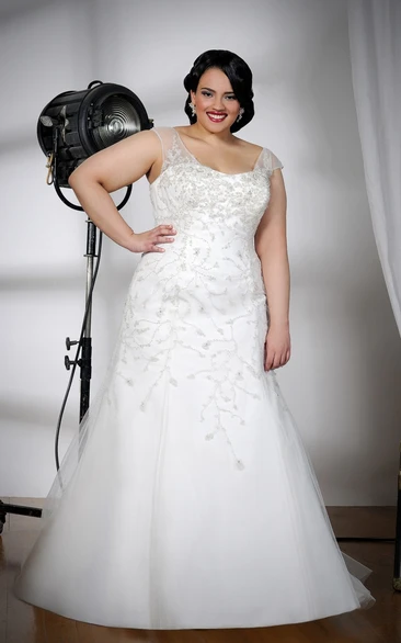 Trumpet A-Line Wedding Dress With Beading and Caped Sleeves