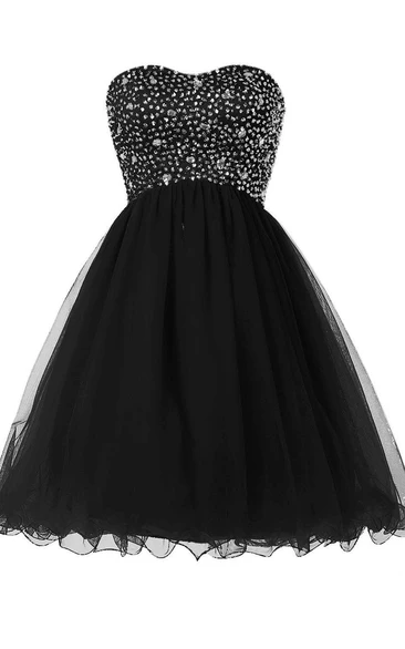 Sequined Bodice Strapless A-line Short Dress Glamorous and Modern