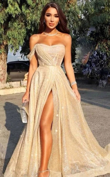 Casual A-Line Sequin Prom Dress with Split Front for Country Prom