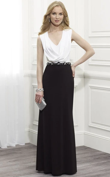 Sleeveless Jeweled Chiffon Mother Of The Bride Dress with Cowl Neck Unique Formal Dress