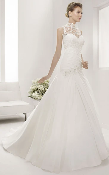 Mermaid Bridal Gown with Removable Lace High Neck Top Sweetheart Floral Wedding Dress