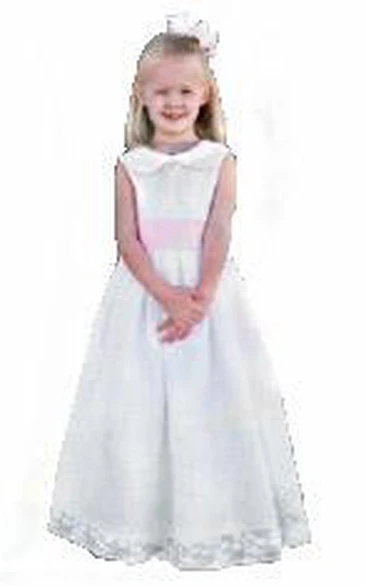 Elegant Satin Sleeveless Flower Girl Dress in Natural Color