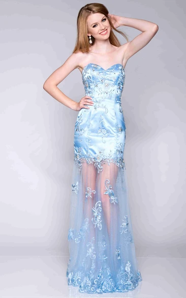 Appliqued Satin and Tulle Sheath Prom Dress Unique Satin and Tulle Sheath Prom Dress Women