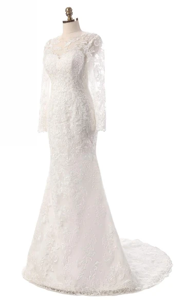 Illusion Lace Mermaid Dress with Long Sleeves for Weddings