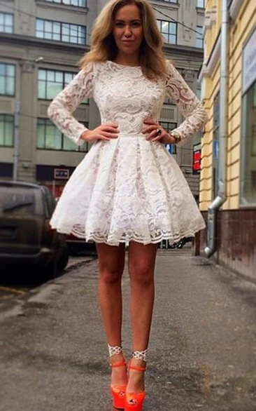 Lace Short Sleeve Elegant Homecoming Dress