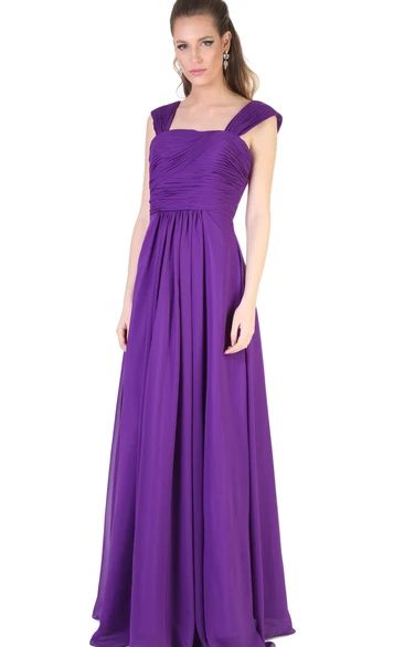 Sleeveless Ruched Chiffon Bridesmaid Dress with Straps