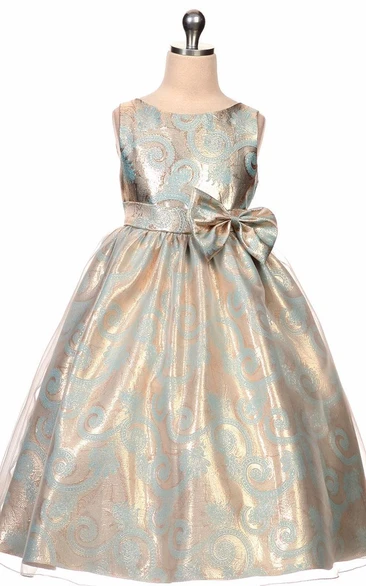 Sequin & Organza Tea-Length Flower Girl Dress with Bow and Sash Unique Dress for Girls