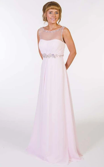 Beaded A-Line Chiffon Prom Dress with Scoop-Neck and Waist Jewellery Unique Prom Dress for Women