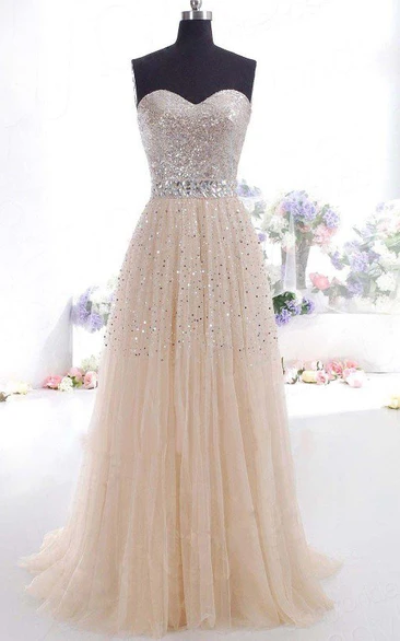 Sequin Tulle Floor-Length A-Line Dress for Women