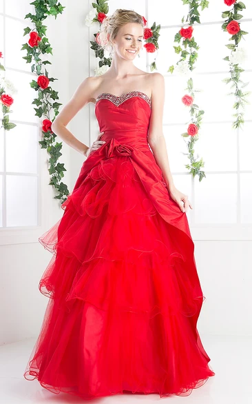 Sweetheart Tulle A-Line Formal Dress with Lace-Up Back and Flower