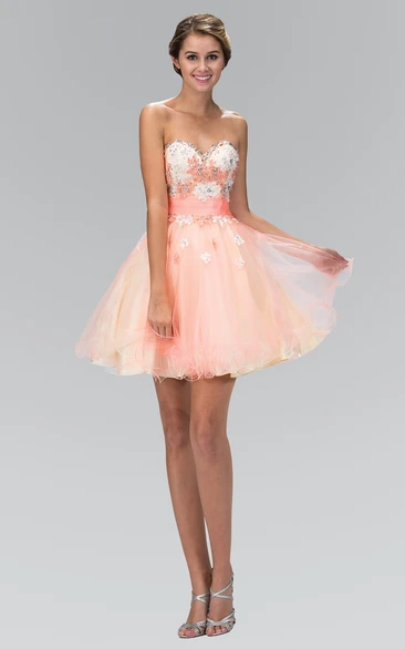 Multi-Color A-Line Tulle Dress with Appliques and Beading Sweetheart Lace-Up Short Formal Dress