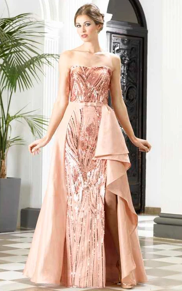 Sequin Split Front A-Line Prom Dress with Detachable Train