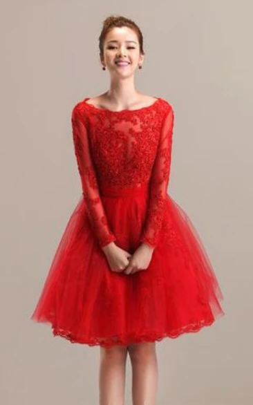 A-line Knee Length Lace and Tulle Bateau Dress Adorable & Classy