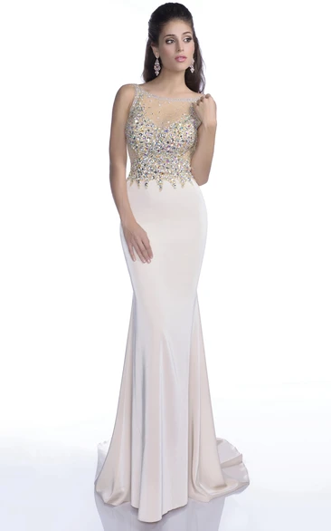 Backless Chiffon Prom Dress Sheath Rhinestone Bodice Beach Modern