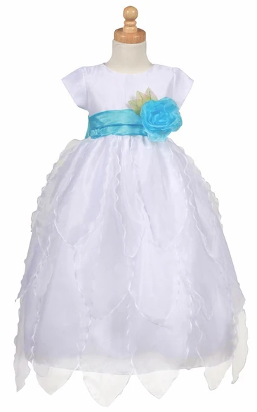 Organza and Taffeta Cap-Sleeve Tiered Flower Girl Dress