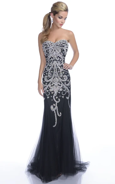 Sequined Sweetheart Trumpet Prom Dress Flowy Tulle Dress for Prom