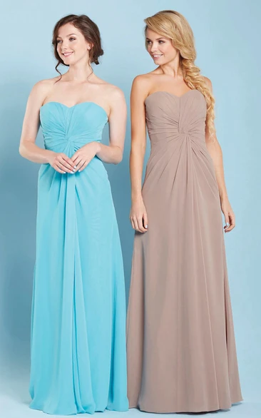 Sweetheart Ruched Chiffon Bridesmaid Dress Sleeveless with Lace-Up