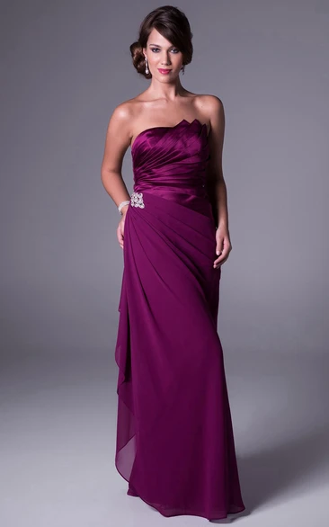 Strapless Chiffon Bridesmaid Dress with Side Draping and Low V-Back