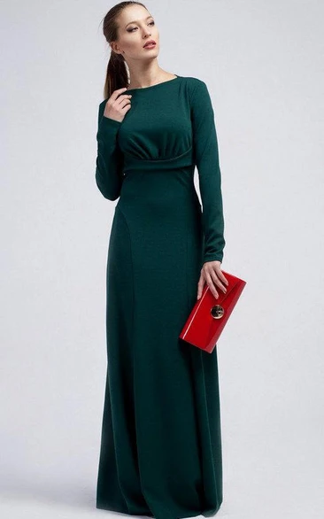 Formal Sheath Dark Green Jersey Dress with Long Sleeves