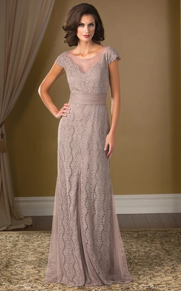 Illusion Back Lace MOB Dress with Cap Sleeves Mother of the Bride Gown