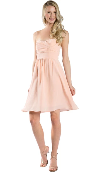 Short Strapless A-Line Ruched Chiffon Convertible Bridesmaid Dress in Muti-Color