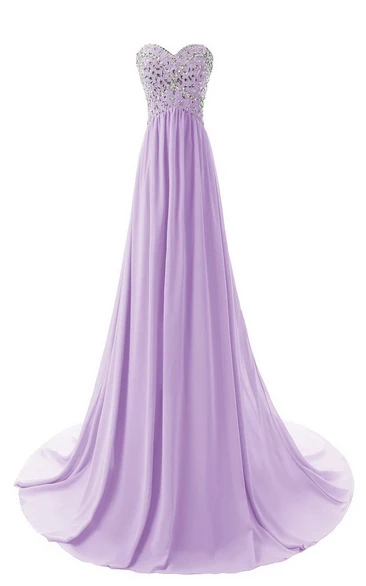 Crystal Bodice Chiffon Dress with Sweetheart Neckline for Women