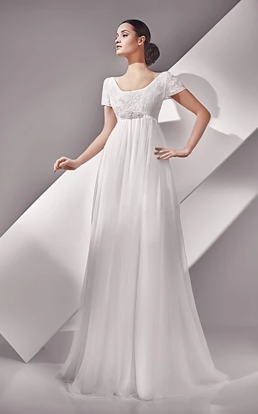 Elegant Empire Waist Wedding Dresses with Sleeves Bridelulu