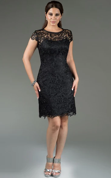Lace Sheath Bridesmaid Dress with Short Sleeves Knee Length