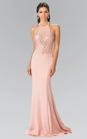 Sequin Backless Sleeveless Prom Dress in Long Sheath Style