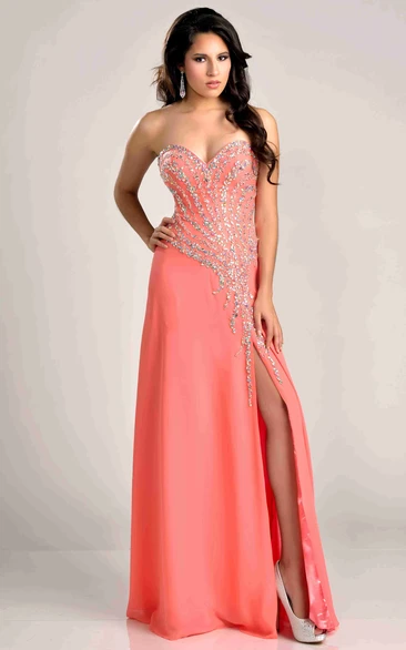 Beaded A-Line Chiffon Sweetheart Prom Dress Flowy Prom Dress