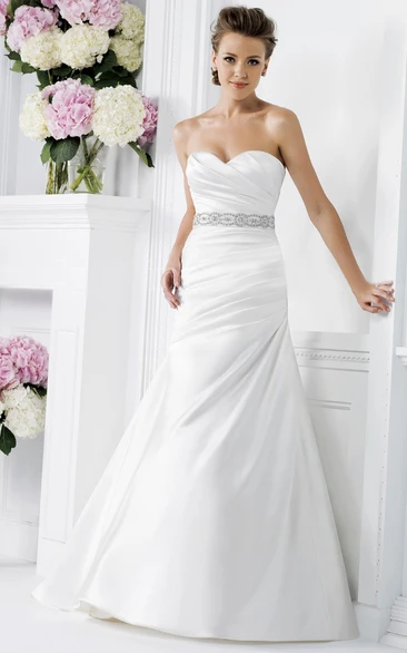 Asymmetrical Ruched Sweetheart Wedding Dress with Bow Tie Elegant Long Gown
