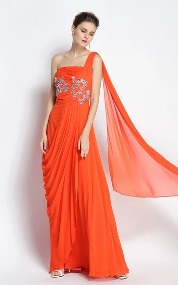 A-Line Chiffon Prom Dress Floor-length One-shoulder + Draping + Unique