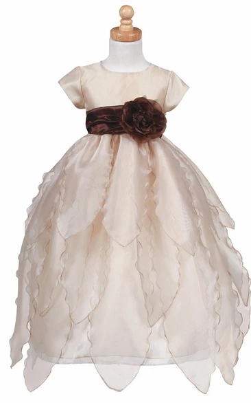 Organza&Taffeta Cap-Sleeve Tiered Flower Girl Dress Simple and Elegant