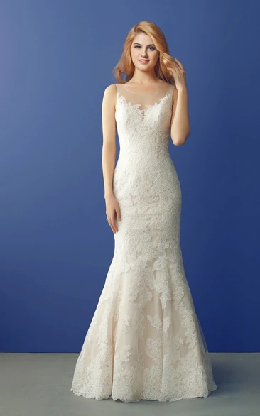 Illusion Neck Fit and Flare Lace Bridal Gown