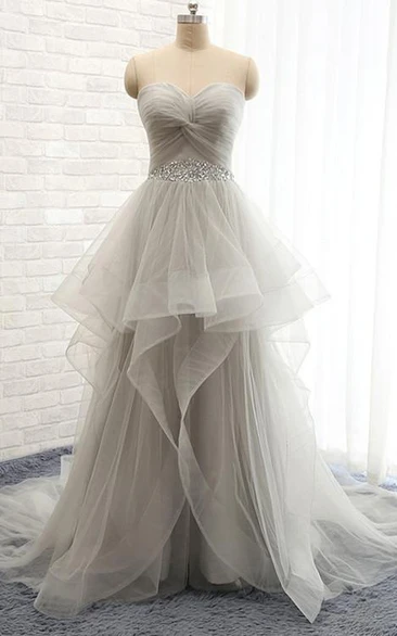 Sweetheart A-Line Tulle Wedding Dress with Lace-up Corset Back