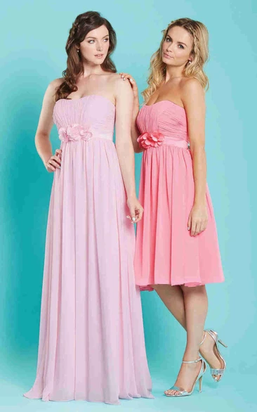 Strapless Ruched Chiffon Bridesmaid Dress with Floor-Length Hem