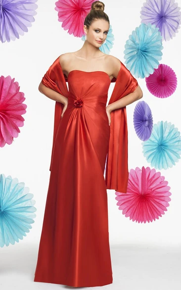 Strapless Satin Bridesmaid Dress Floral Draping and Cape