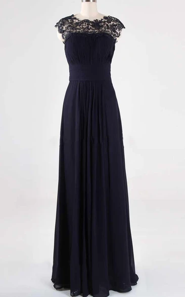 Navy Georgette Lace Bridesmaid Dress Custom Sizes Available