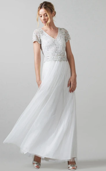 Tulle Wedding Dress with Beading Sheath V-Neck Sleeveless Sequined