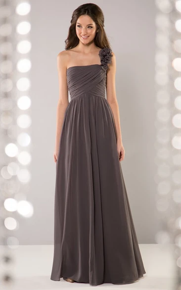 Floral One-Shoulder A-Line Bridesmaid Dress with Crisscross
