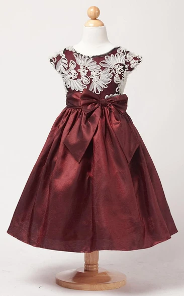 Embroidered Taffeta Flower Girl Dress Knee-Length Classy Prom Dress