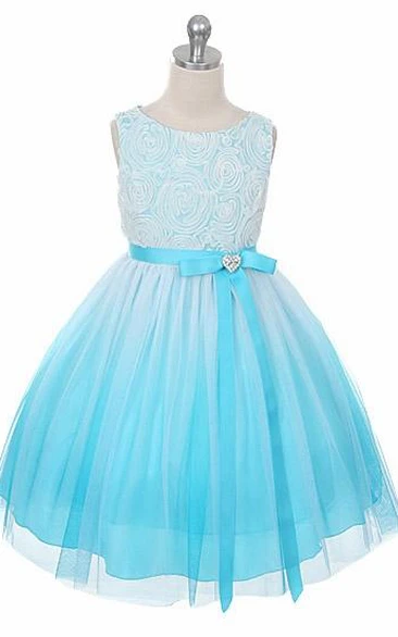 Tiered Tea-Length Flower Girl Dress with Broach Elegant and Classy